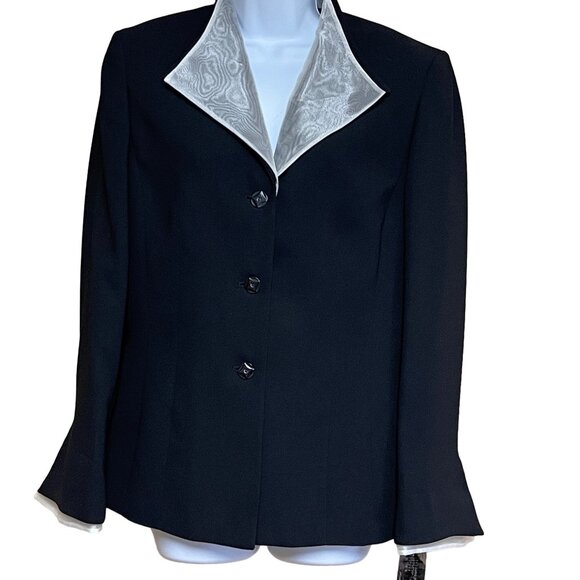 Jones Wear Womens 3 Button‎ Suit Jacket Chiffon Lapels French Cuffs Size 10 - Picture 1 of 12